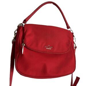 KATE SPADE Medium Saddle Flap Satchel Nylon Bag Crossbody Red color